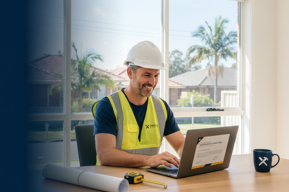 NSW builder reviewing best online CPD courses on a laptop — Builders CPD Online