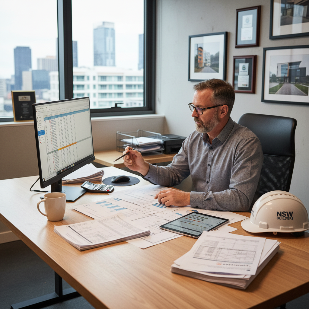 NSW building company owner completing business management CPD — estimating, financials and contracts