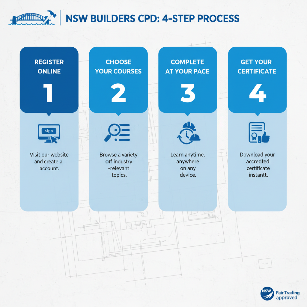 4-step CPD completion process for NSW builders — Builders CPD Online RTO 91528