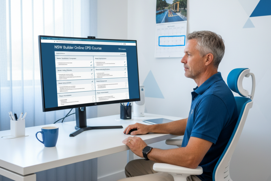 NSW builder completing step-by-step online CPD with 4–6 week timeline