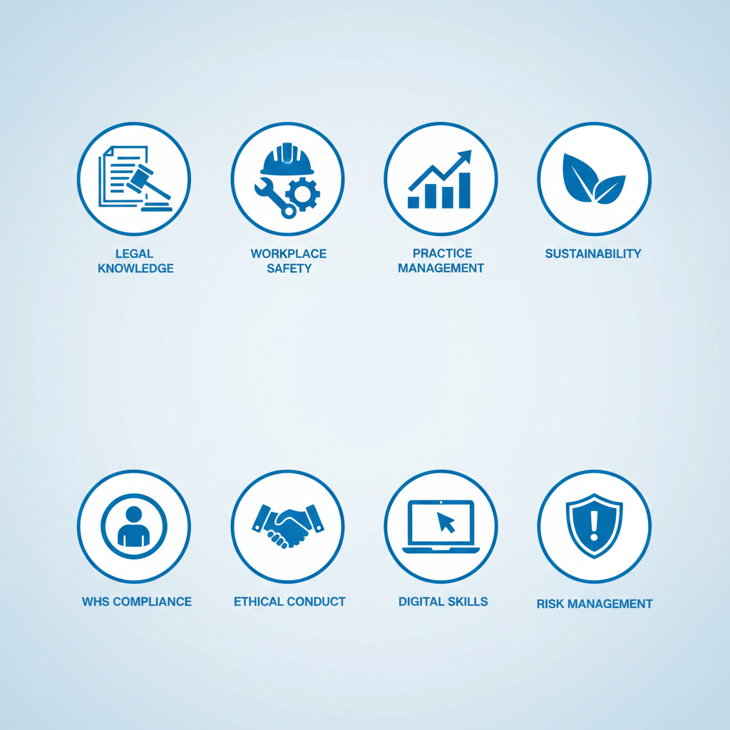 Diagram of the 8 NSW Fair Trading approved CPD learning areas for builders