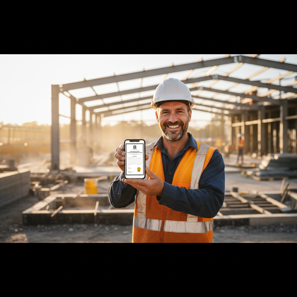 NSW licensed builder downloading CPD completion certificate on smartphone