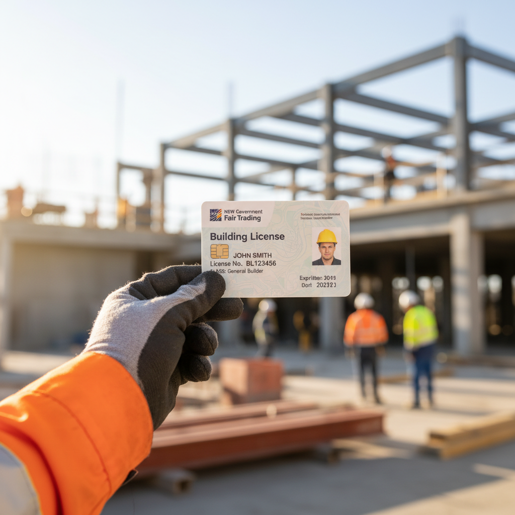 NSW builder licence card issued by Fair Trading