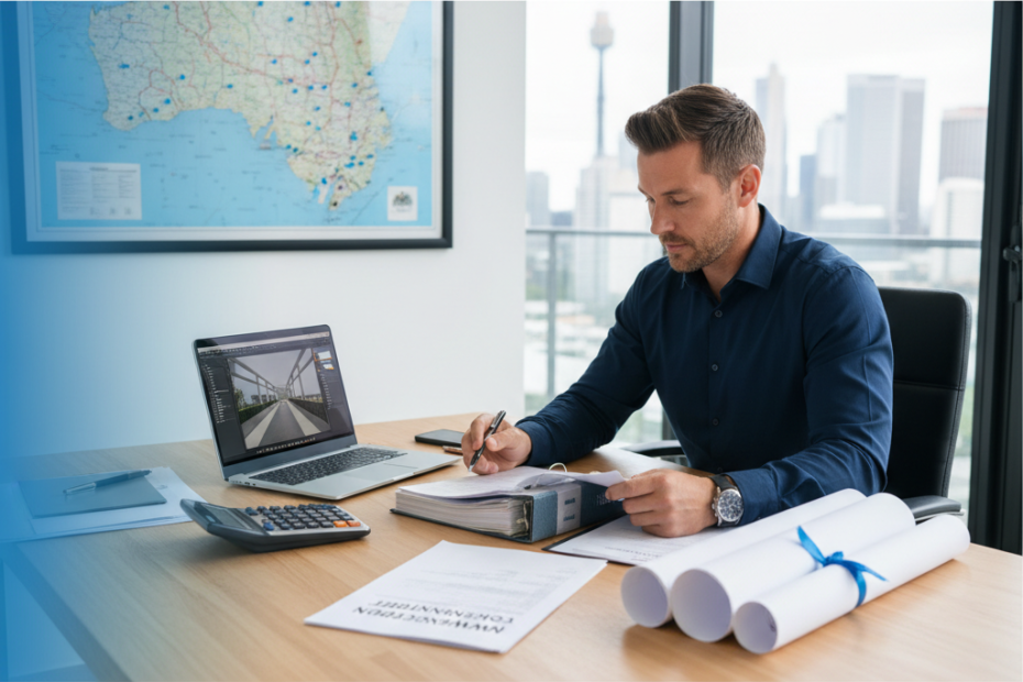 NSW builder reviewing project estimate and tender document — Project Estimating CPD — Builders CPD Online RTO 91528