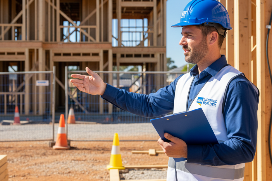 NSW builder assessing construction site risks — Risk Management CPD — Builders CPD Online RTO 91528