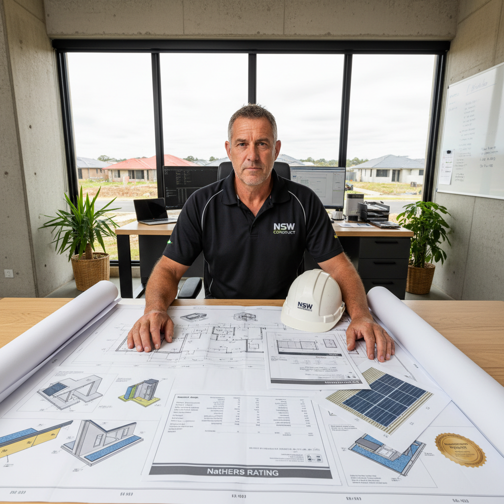 NSW builder reviewing sustainability and energy efficiency building plans — Sustainability CPD — Builders CPD Online RTO 91528