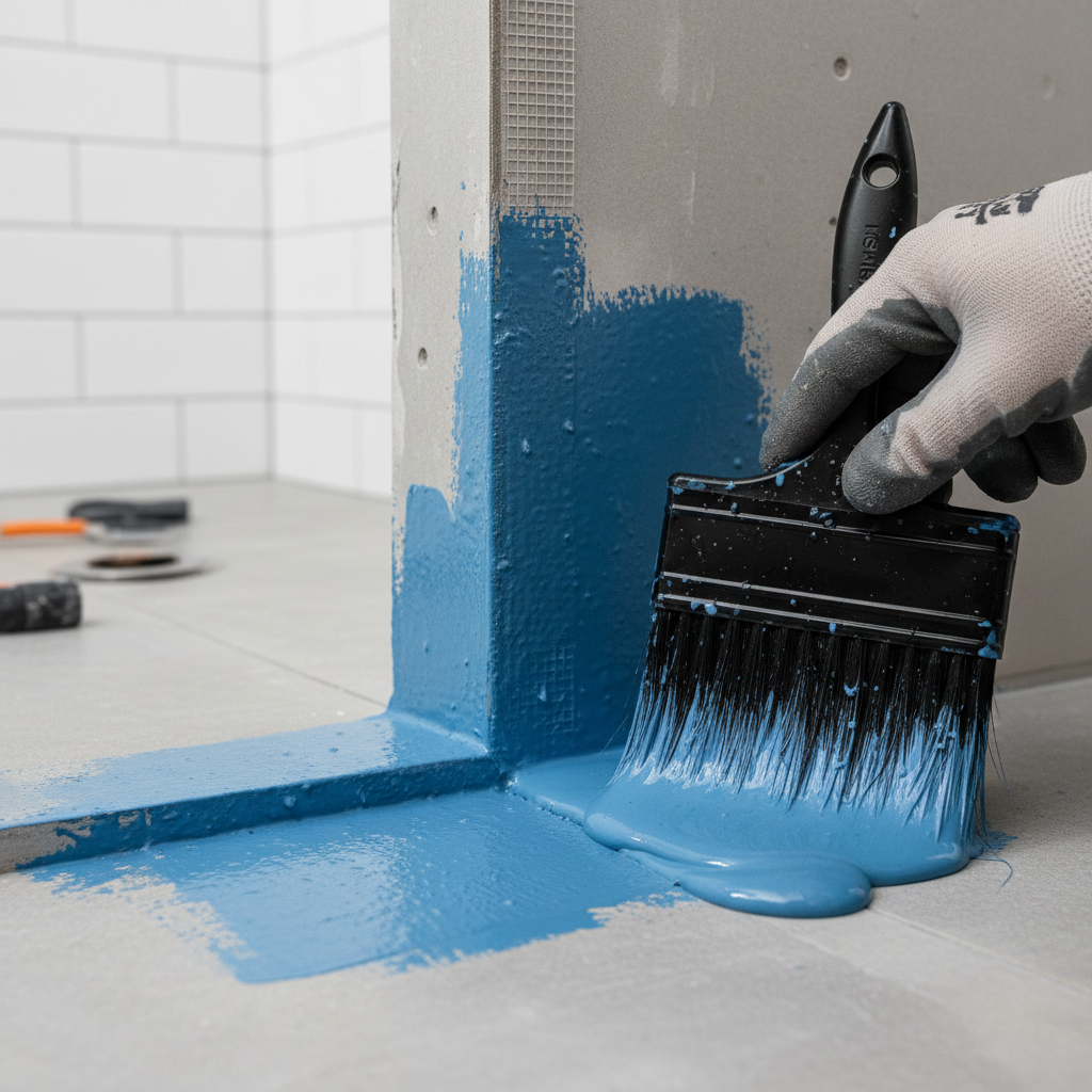 Tradesperson applying waterproofing membrane to wet area — CPD technical course NSW