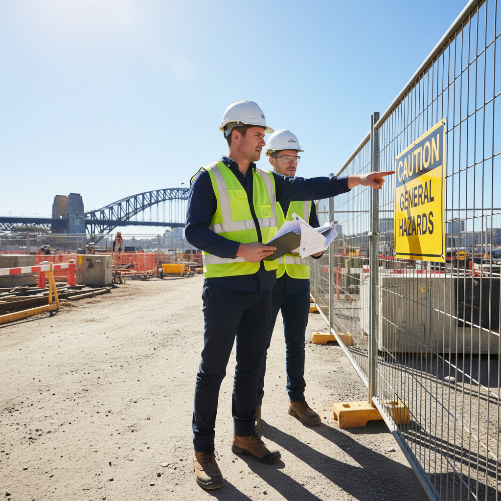 NSW builder reviewing Safe Work Method Statement on construction site — WHS CPD — RTO 91528