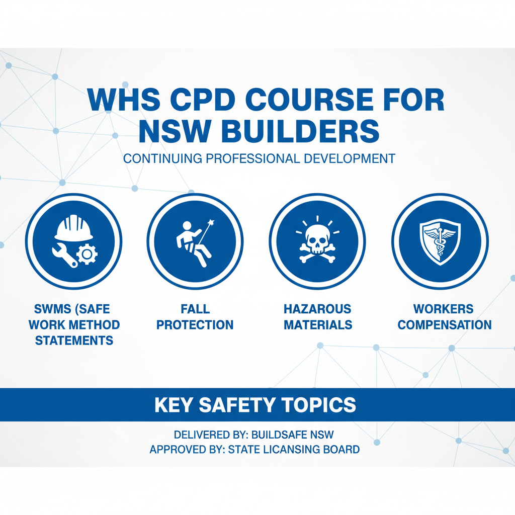 WHS CPD course topics for NSW builders — SWMS, hazards, workers compensation — Builders CPD Online