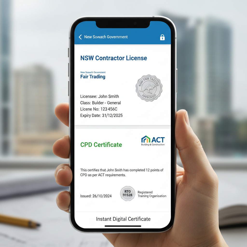 Instant CPD certificate for ACT builders — NSW Fair Trading approved — Builders CPD Online RTO 91528