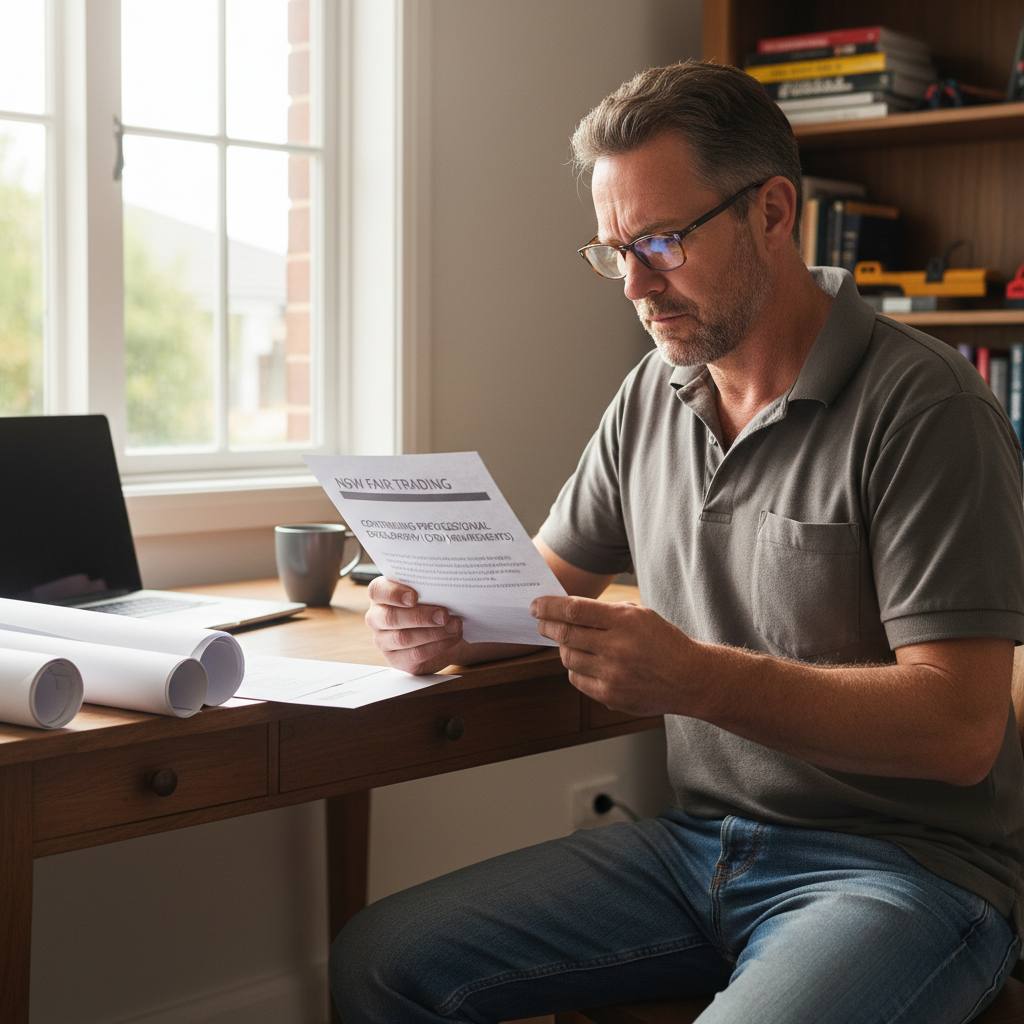NSW builder reading Fair Trading letter about CPD requirements — avoid CPD mistakes — RTO 91528