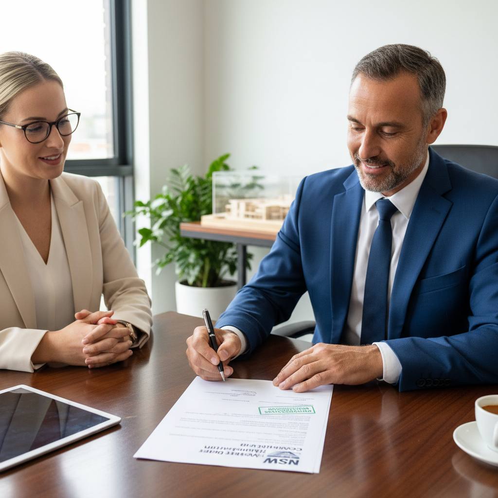NSW builder confidently signing contract after completing CPD — licence renewal done — Builders CPD Online