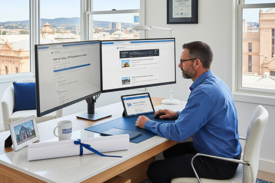 Adelaide South Australian builder reviewing NSW CPD online — Builders CPD Online RTO 91528