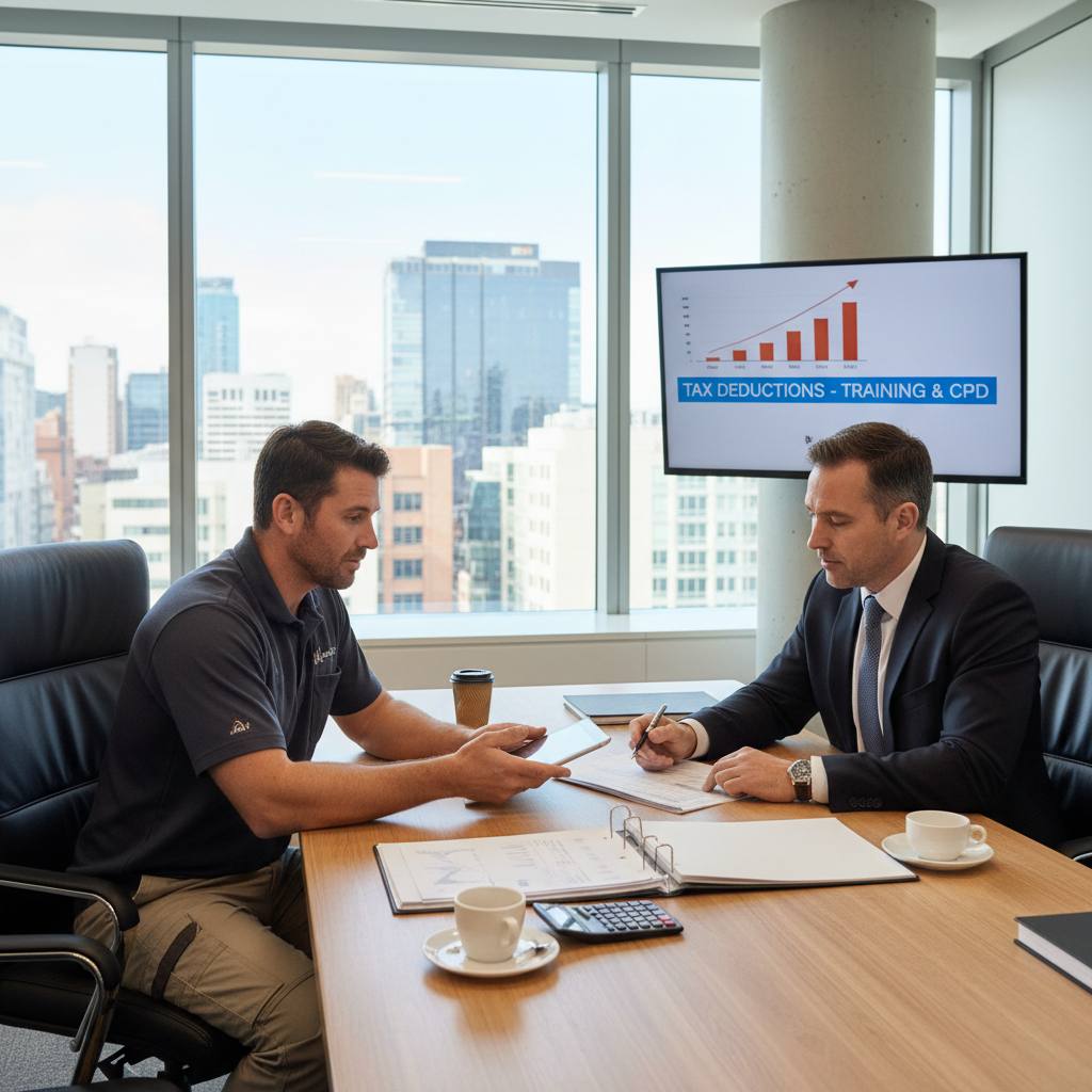 NSW builder meeting with accountant to discuss CPD tax deductions — professional advice — RTO 91528