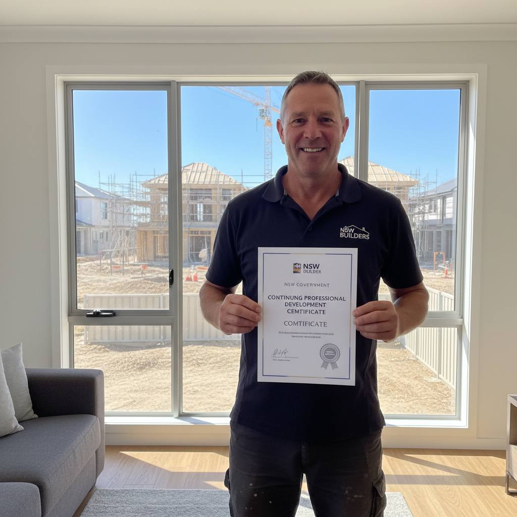 NSW licensed builder holding CPD completion certificate — 12 CPD points done — Builders CPD Online RTO 91528