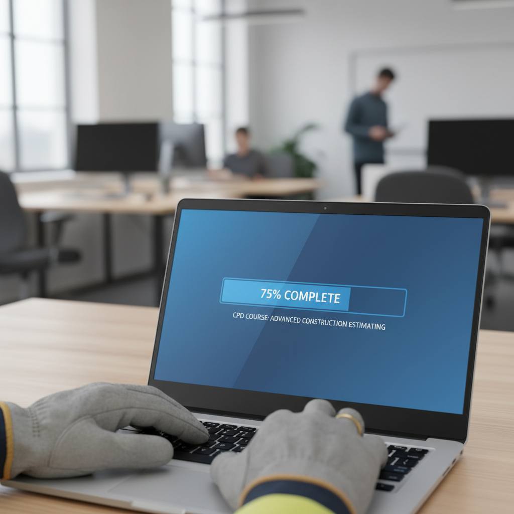 CPD course progress bar on laptop screen — online CPD completion tracking — Builders CPD Online NSW