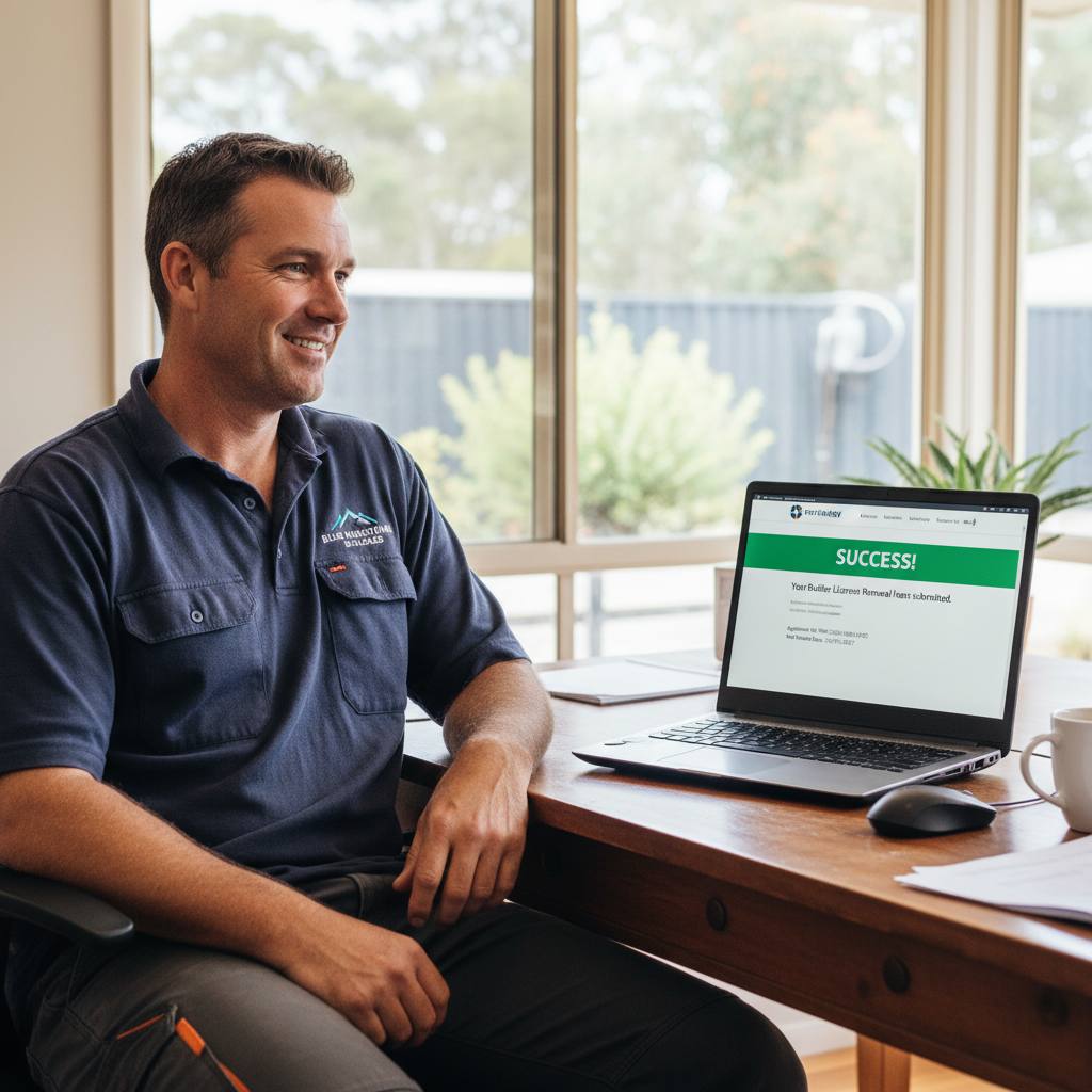 NSW builder completing licence renewal on Service NSW website — CPD done, all learning areas covered — Builders CPD Online
