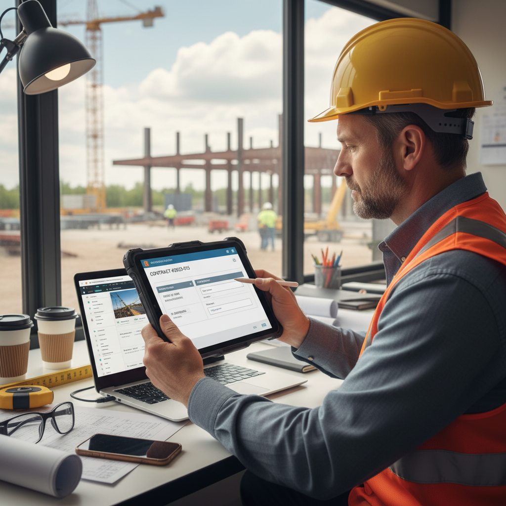 Builder reviewing digital contract with eSignature process on tablet — Digital tools for NSW builders