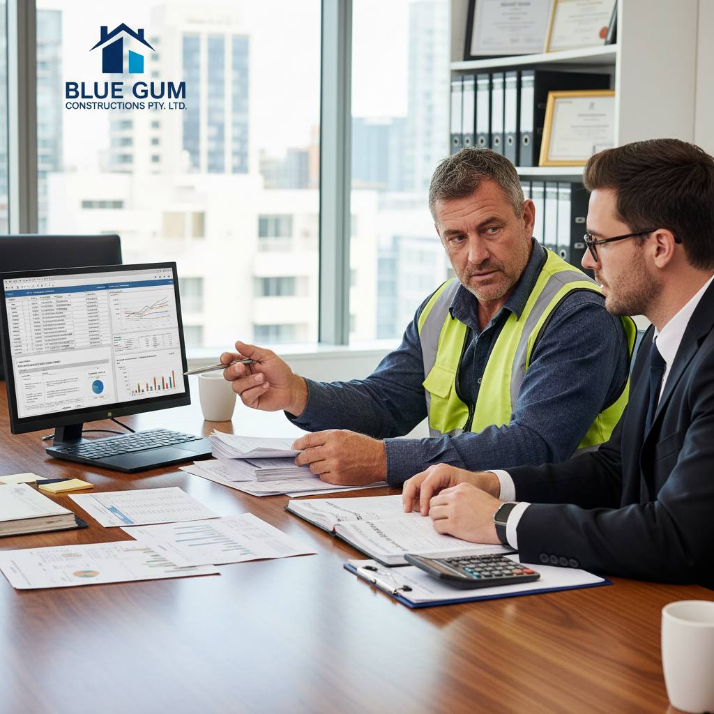 NSW builder meeting accountant to review business financials — financial management CPD training — Builders CPD Online