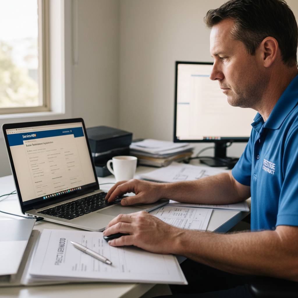 NSW builder on phone with Fair Trading about lapsed licence reinstatement — RTO 91528