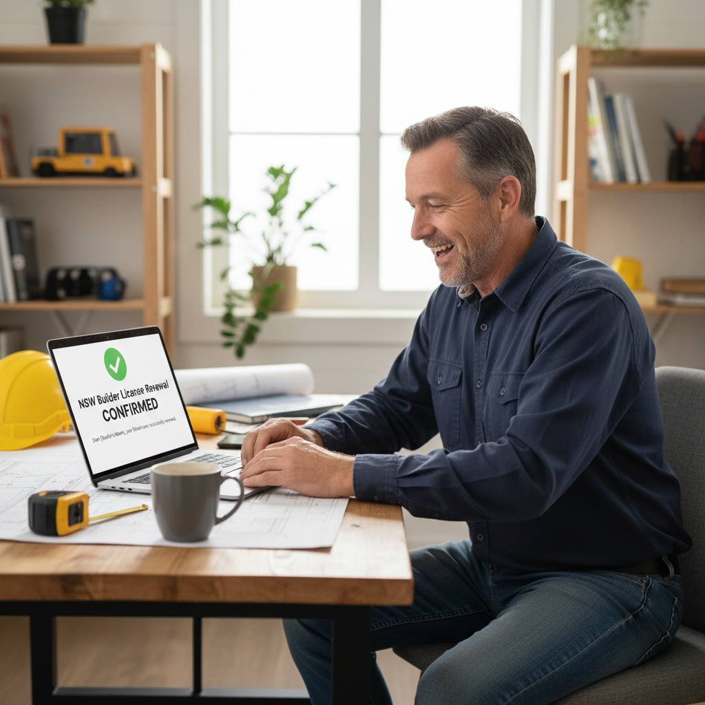 NSW builder receiving licence renewal confirmation email — CPD complete — Builders CPD Online RTO 91528