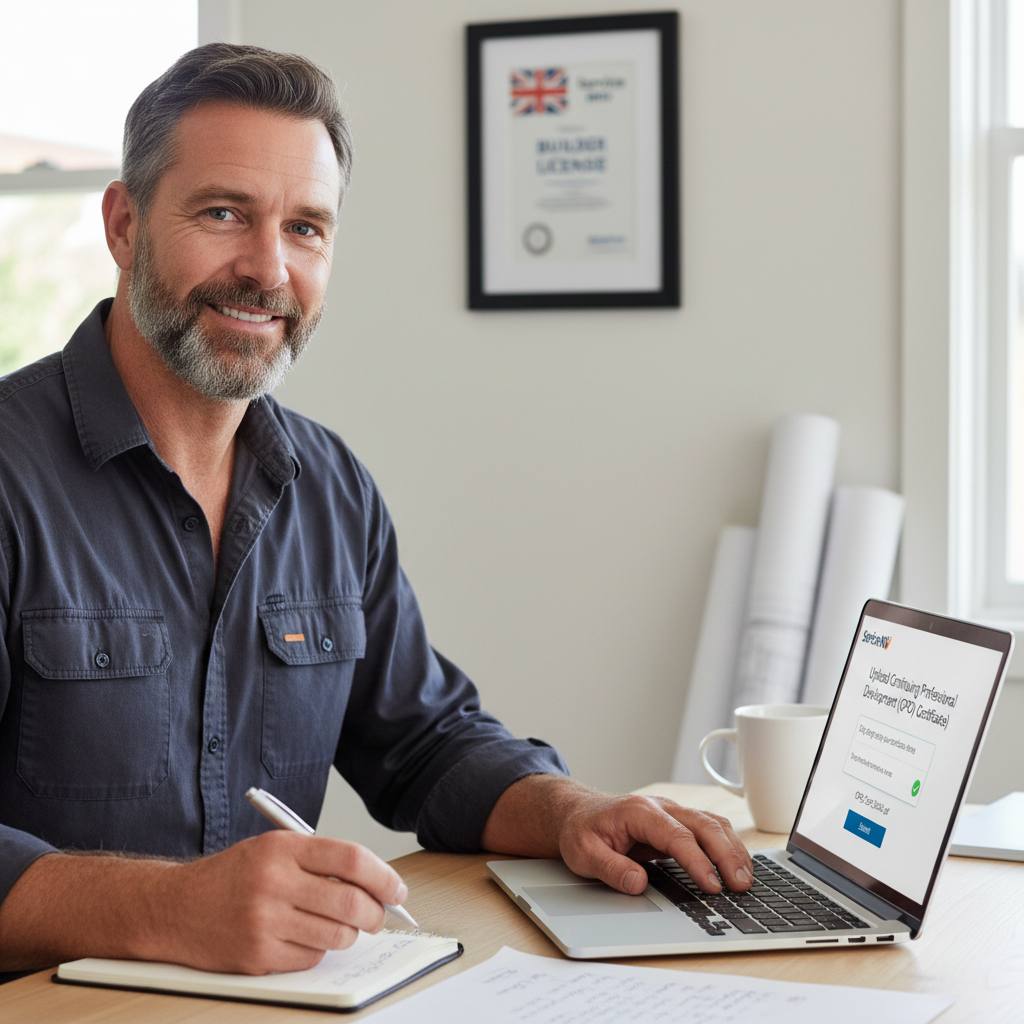 NSW builder uploading CPD certificate to Service NSW renewal portal — RTO 91528