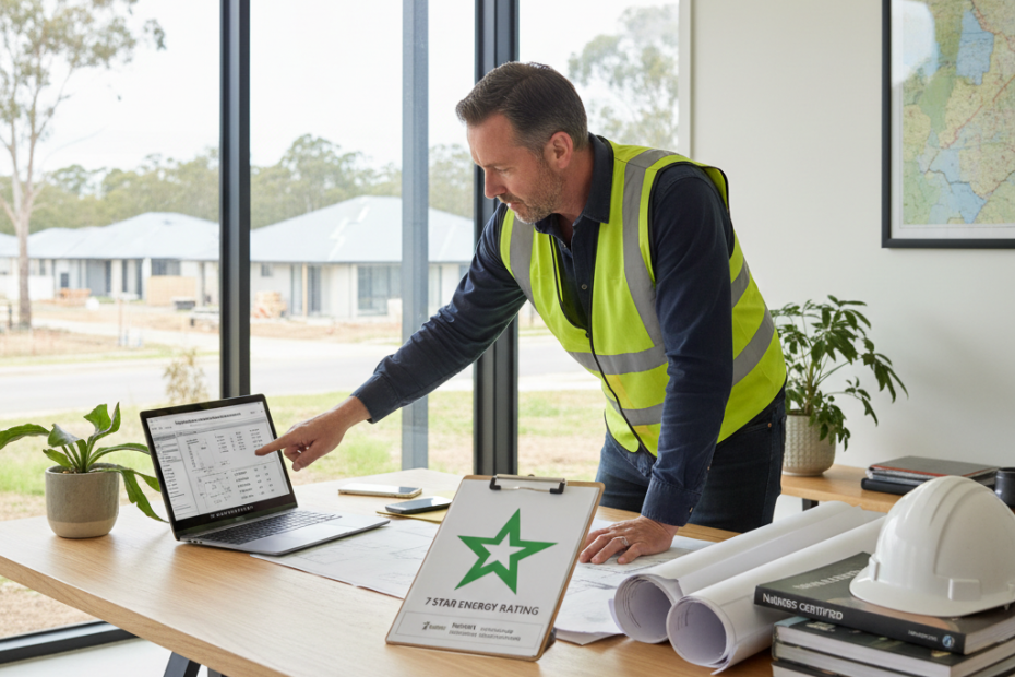 NSW builder reviewing NatHERS energy rating for sustainability CPD — Builders CPD Online RTO 91528