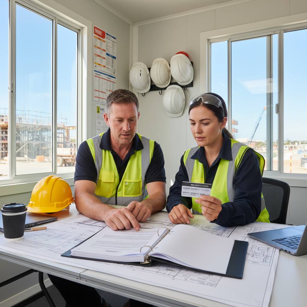 NSW builder and subcontractor reviewing contract and licence requirements — Builders CPD Online RTO 91528