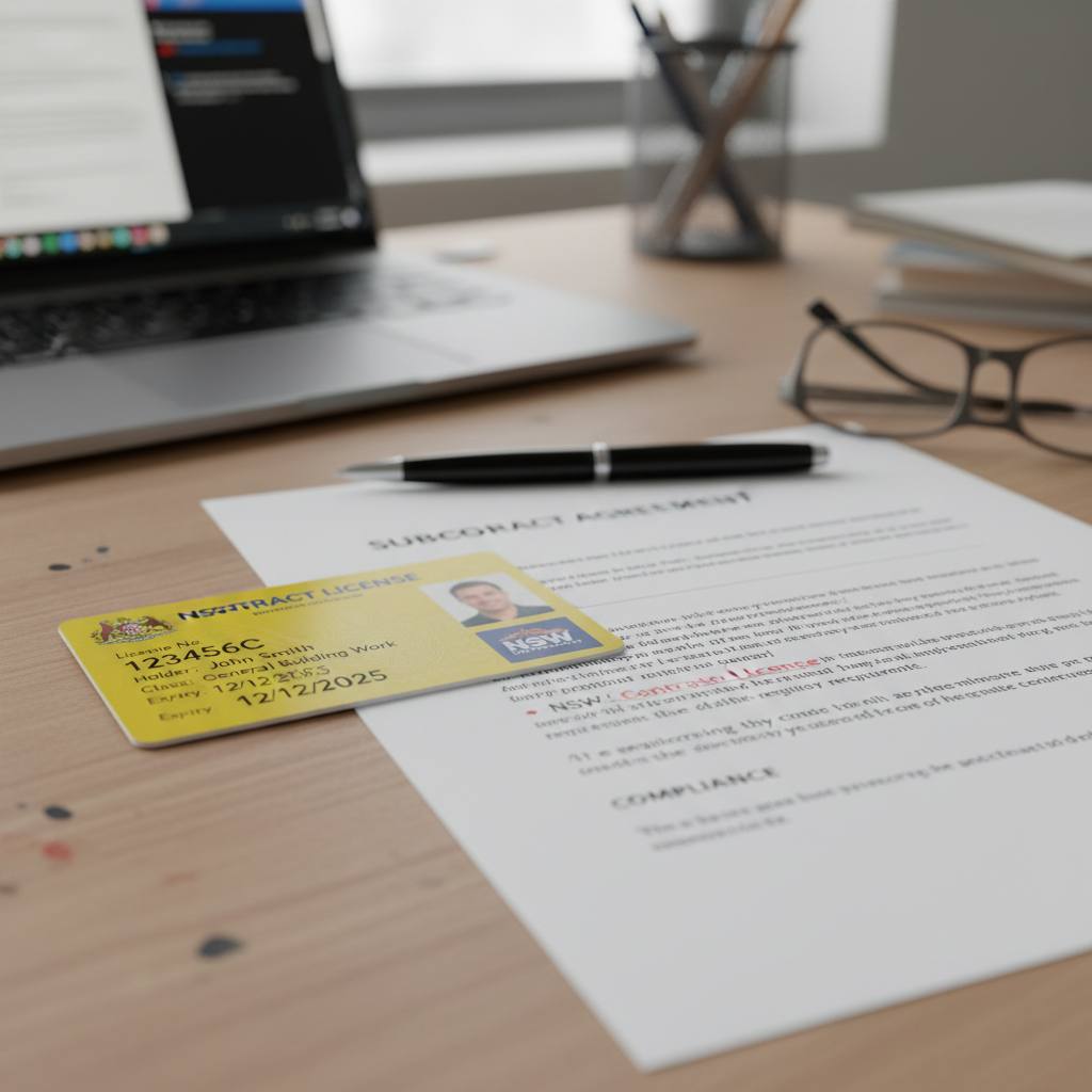 NSW contractor licence and subcontract agreement on desk — compliance check — RTO 91528
