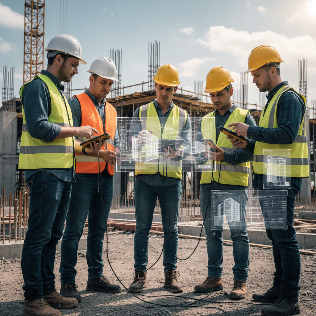 Construction team collaboration using digital building plans and mobile project apps — On-site teamwork
