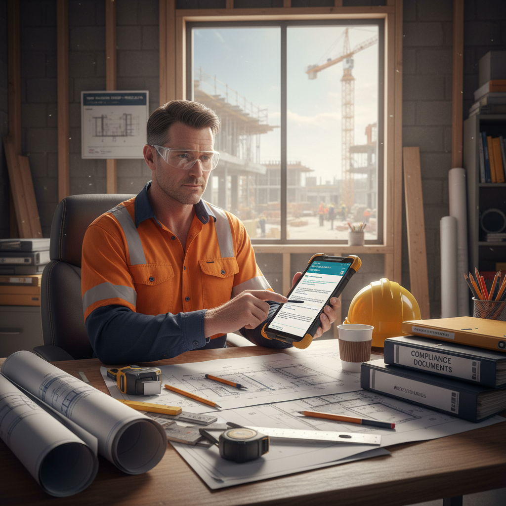 NSW builder reviewing Building Code of Australia (BCA) standards for technical CPD training — Builders CPD Online RTO 91528