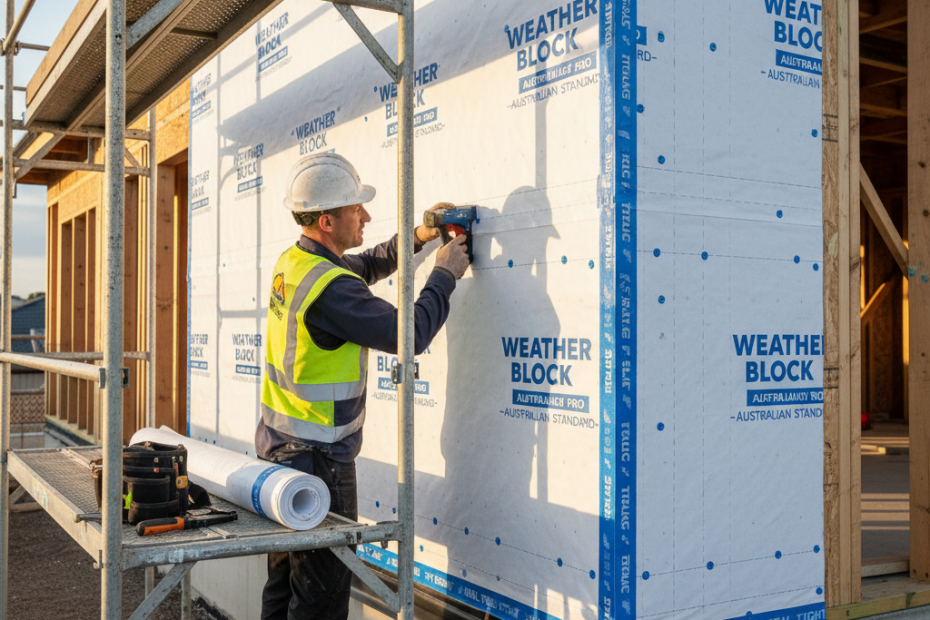 Weather-resistant building wrap installation — waterproofing CPD for NSW builders — Builders CPD Online RTO 91528