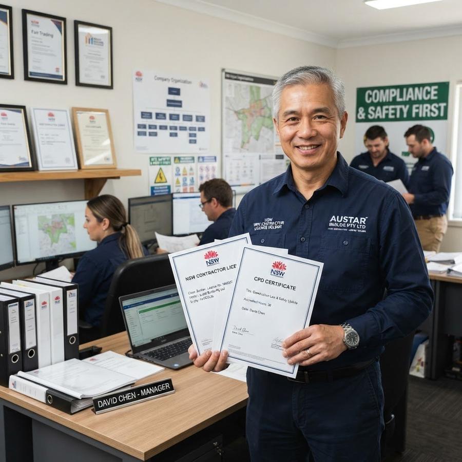Construction company director holding contractor licence and CPD certificate — NSW Fair Trading nominated supervisor credentials