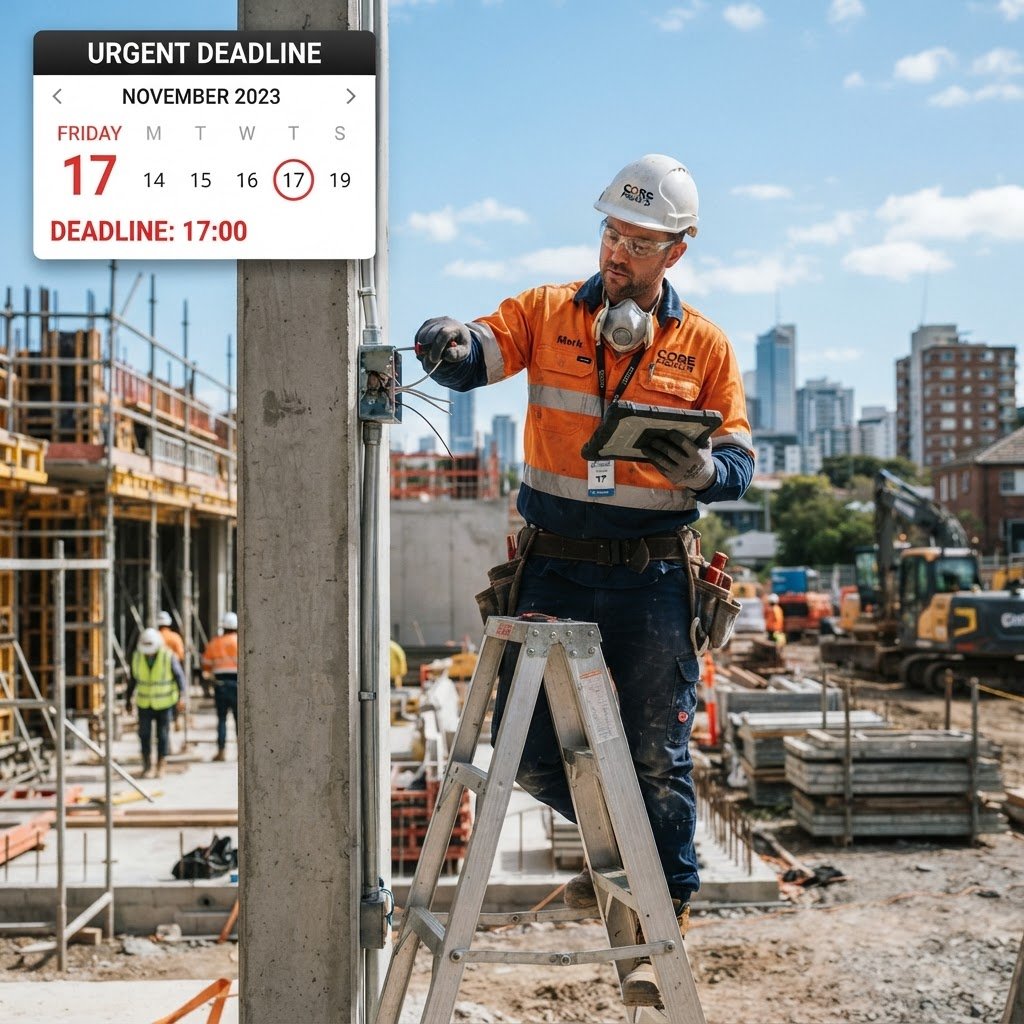 Construction site with deadline calendar — time pressure management for CPD completion