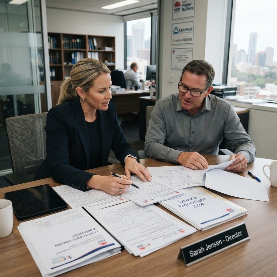 Nominated supervisor reviewing company contractor licence application form — NSW Fair Trading requirements — company director
