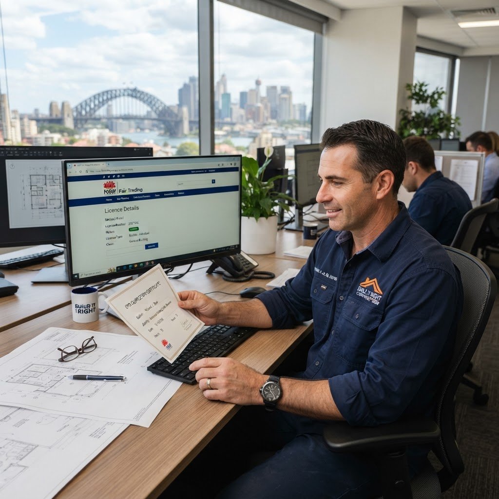 CPD certificate on computer screen with Fair Trading website open - how cpd recorded - Builders CPD Online