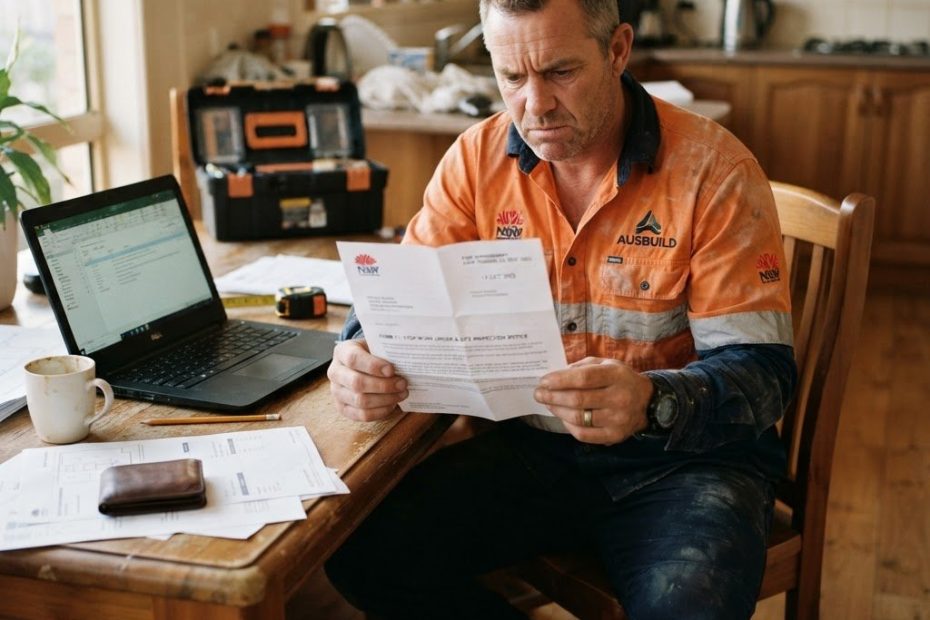 NSW builder reading a Fair Trading compliance notice about CPD — Builders CPD Online RTO 91528