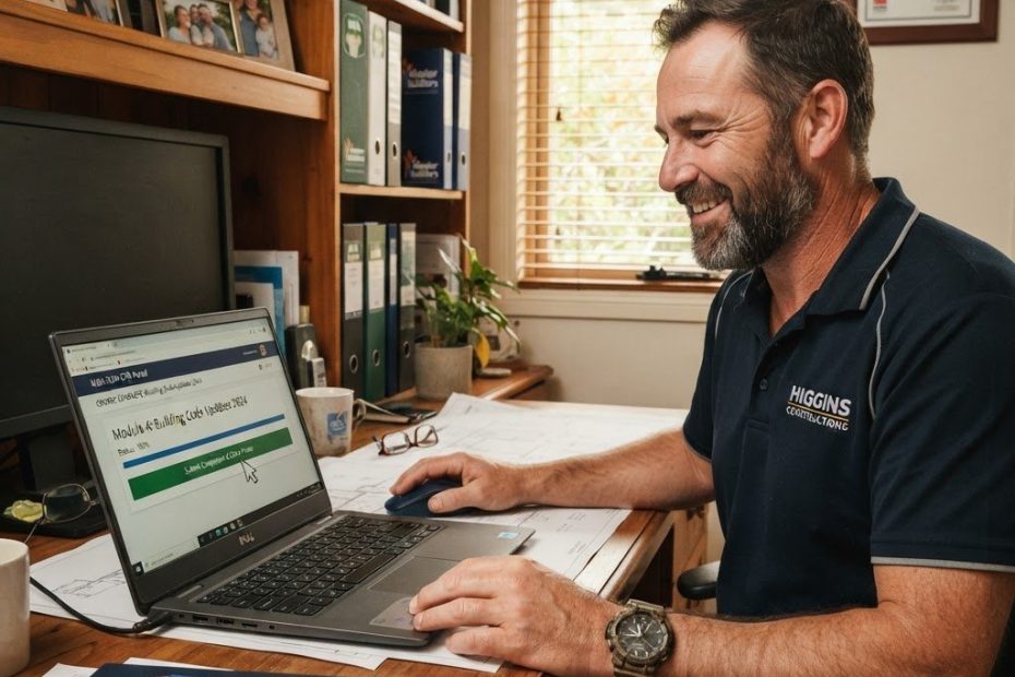 NSW builder finishing an online CPD course before certificate download — Builders CPD Online RTO 91528