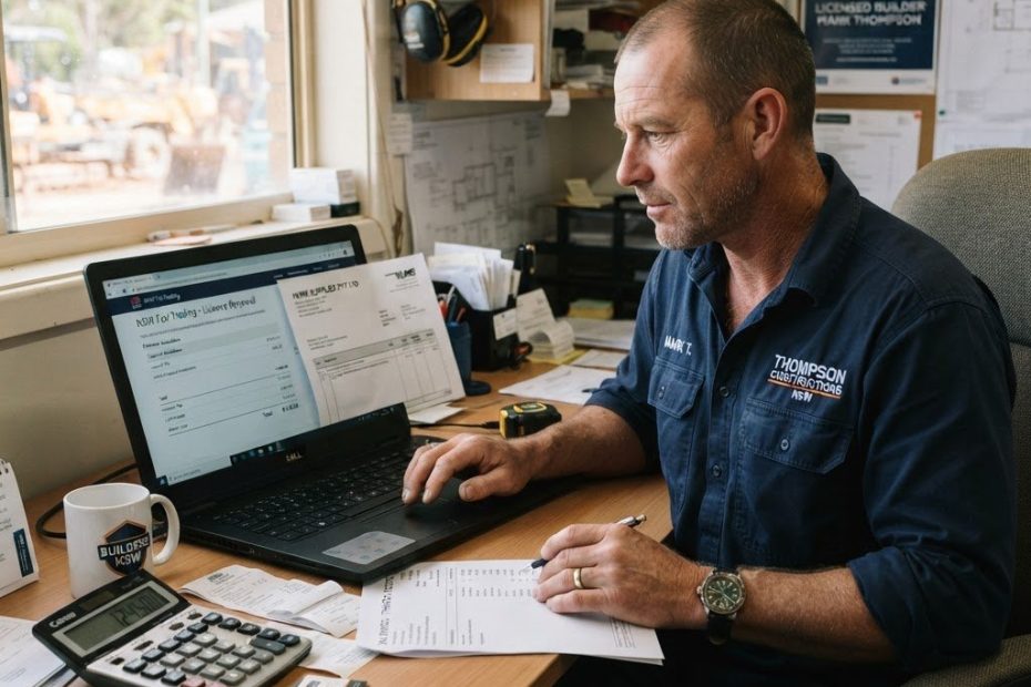 NSW builder reviewing licence renewal fee breakdown for 2026 — Builders CPD Online RTO 91528