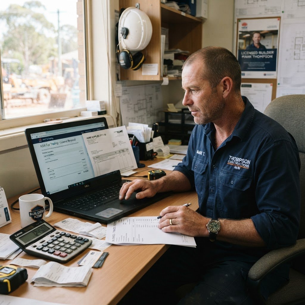 NSW builder reviewing licence renewal fee breakdown for 2026 — Builders CPD Online