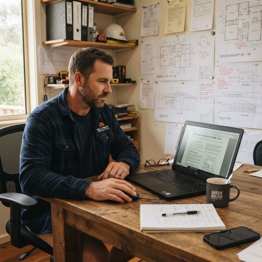 NSW builder reviewing Building Code of Australia for technical building CPD — Builders CPD Online