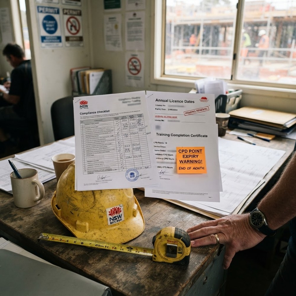 NSW builder reviewing CPD compliance checklist - carry over CPD points - RTO 91528