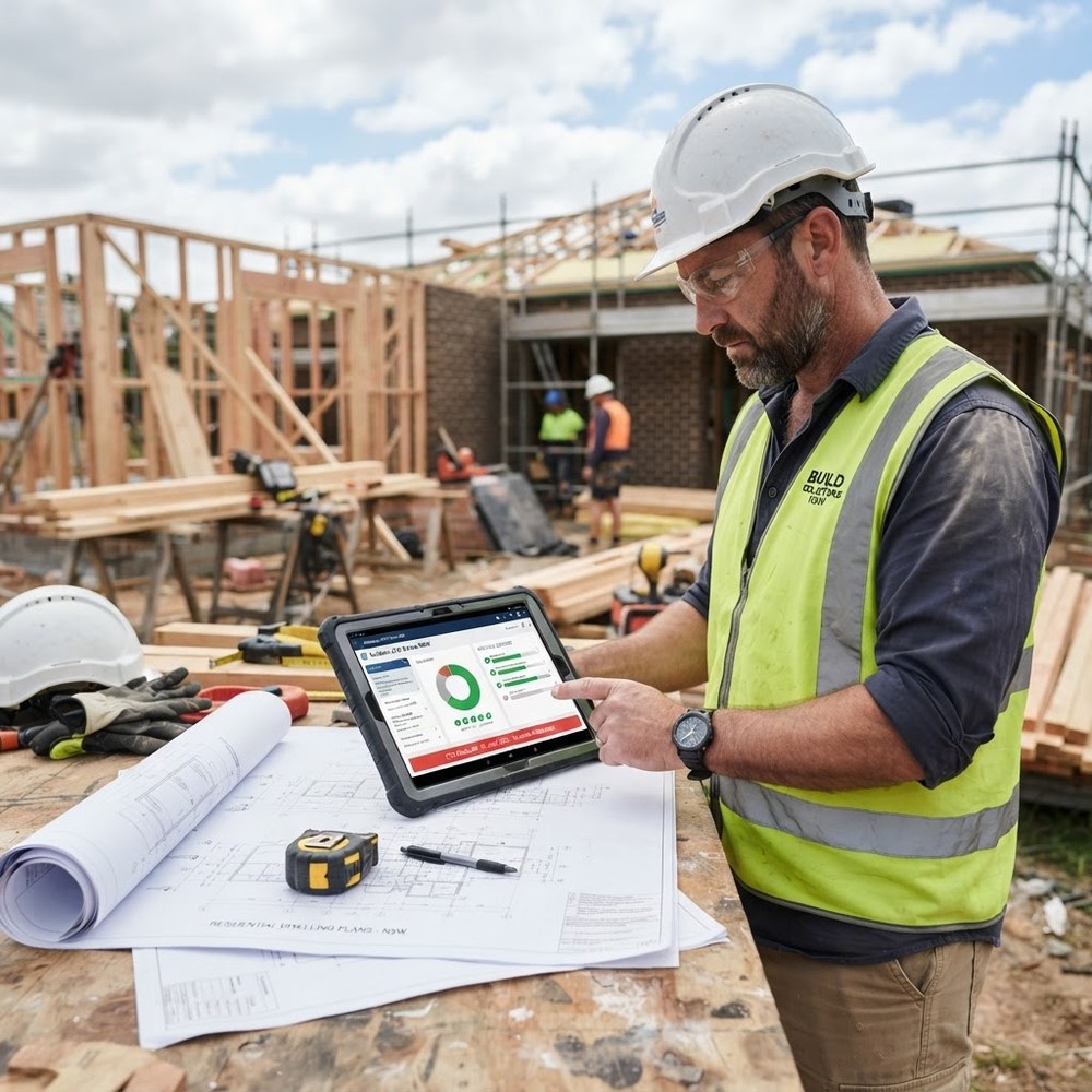 NSW builder checking CPD record on tablet - annual CPD points NSW - Builders CPD Online