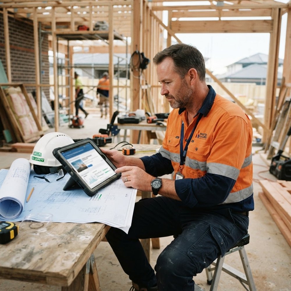 Licensed NSW builder completing online CPD training on a tablet - online builder CPD - Builders CPD Online