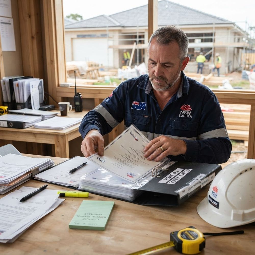 NSW builder filing CPD certificates for licence renewal - CPD records for NSW builders - Builders CPD Online RTO 91528