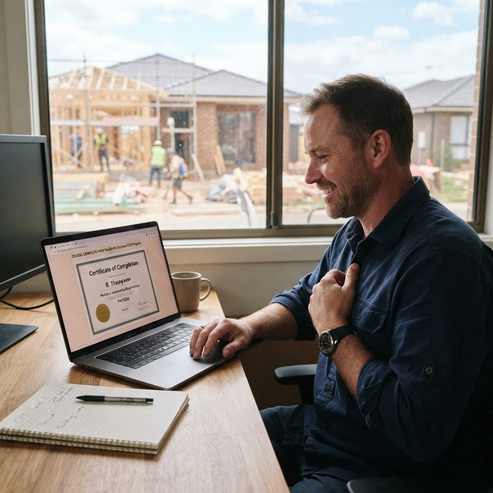 NSW builder receiving a CPD completion certificate after a second quiz attempt - CPD certificate - Builders CPD Online