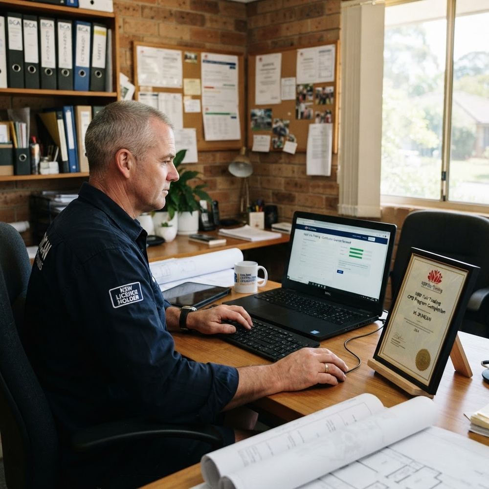 NSW builder submitting a licence renewal application online - NSW contractor licence renewal CPD - Builders CPD Online RTO 91528