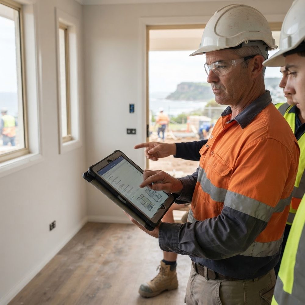 NSW builder checking a defects rectification checklist on site - defect repair process - Builders CPD Online RTO 91528