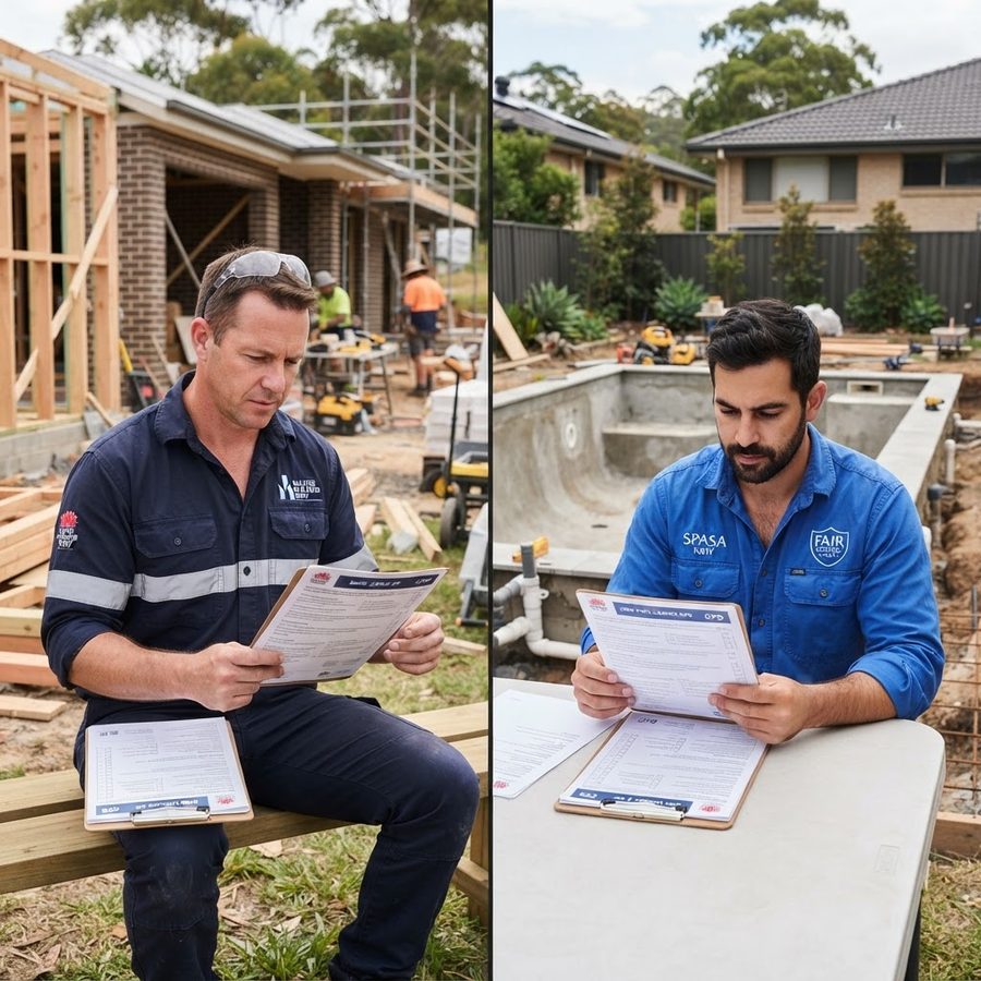 NSW residential builder and pool builder comparing licence documents - residential builder CPD and pool builder CPD - Builders CPD Online
